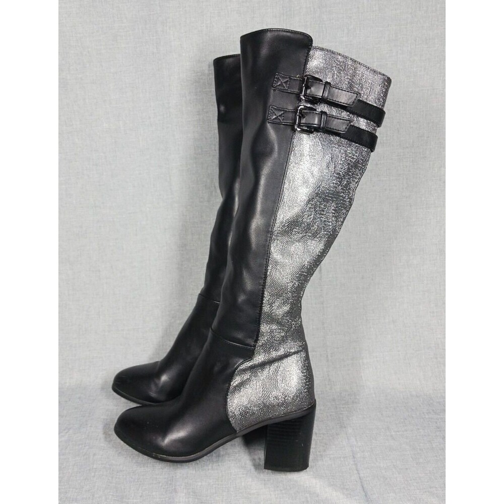 Monroe & Main Tall Boots Side Zip Size 7M Black Silver Snake Look Y2K WhimsiGoth